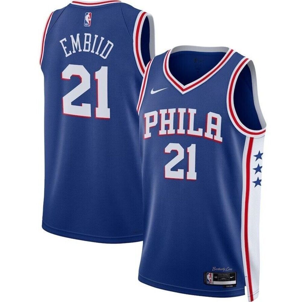 Nike Philadelphia 76ers Joel Embiid Royal Swingman Jersey Icon Edition Men's L